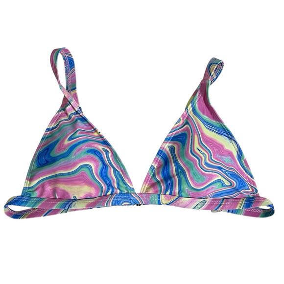 Shein Swirl Print Triangle Bikini Top Size L Multicolor Marble 60s Festival NWOT - Picture 1 of 6